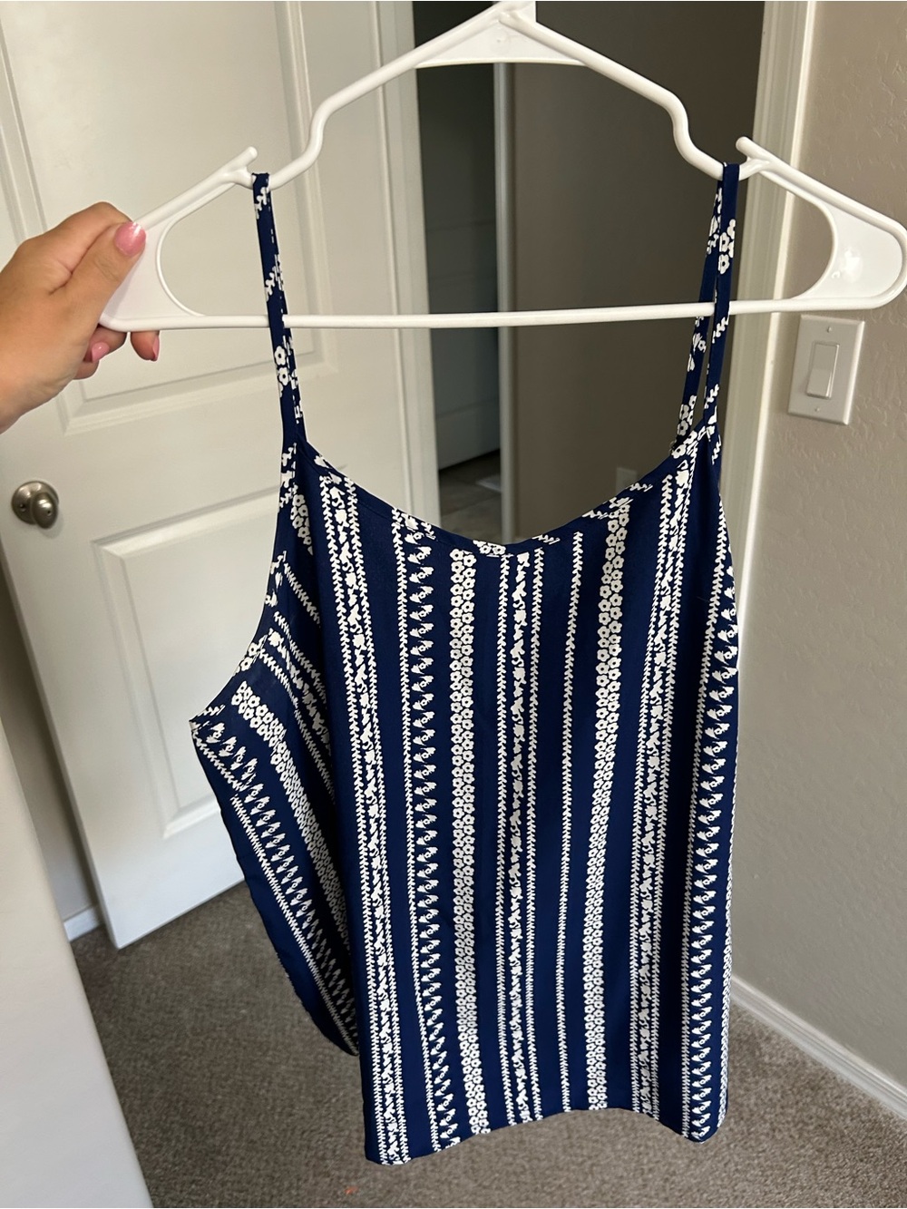 SHEIN Navy Blue & White Striped Printed Tank Top